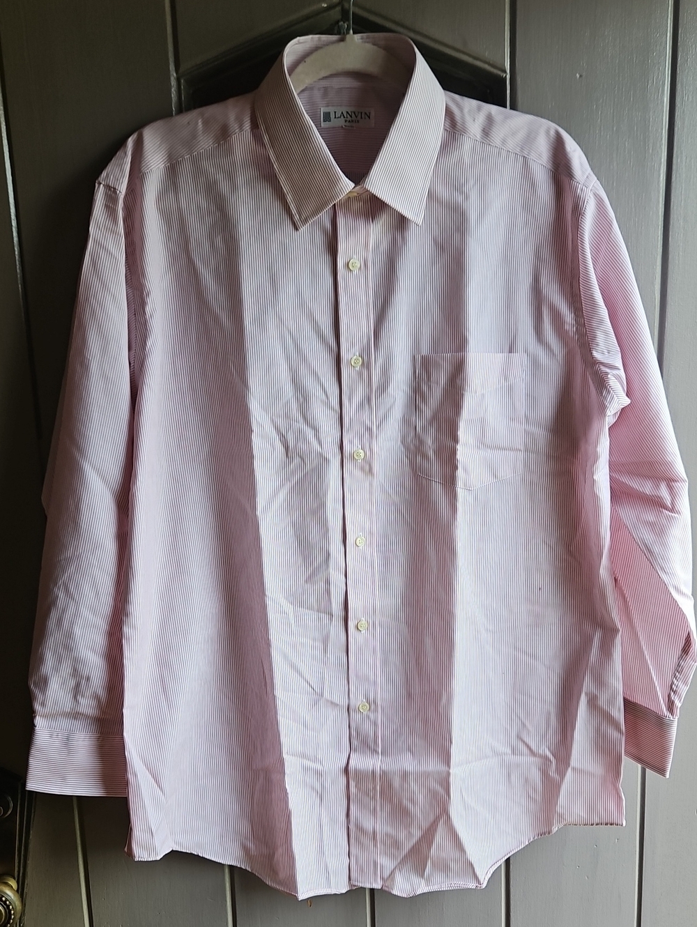 Lanvin Men’s Light Pink and White Striped Dress Shirt
